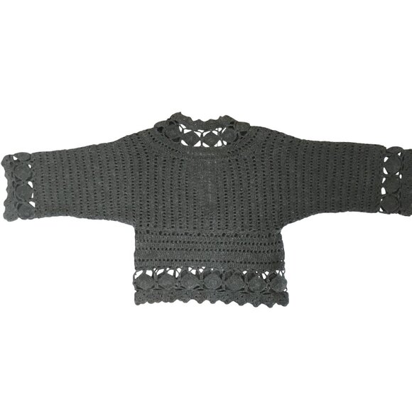ANTHROPOLOGIE Women Gray Crochet Angora Sweater V-Neck Orenburg Knit Boho XS - Picture 2 of 10